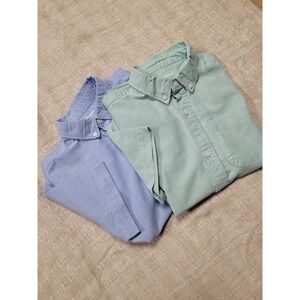 Old Navy Boys Oxford Button Down Shirts Lot of 2 Blue Mint Green Size L 10-12
